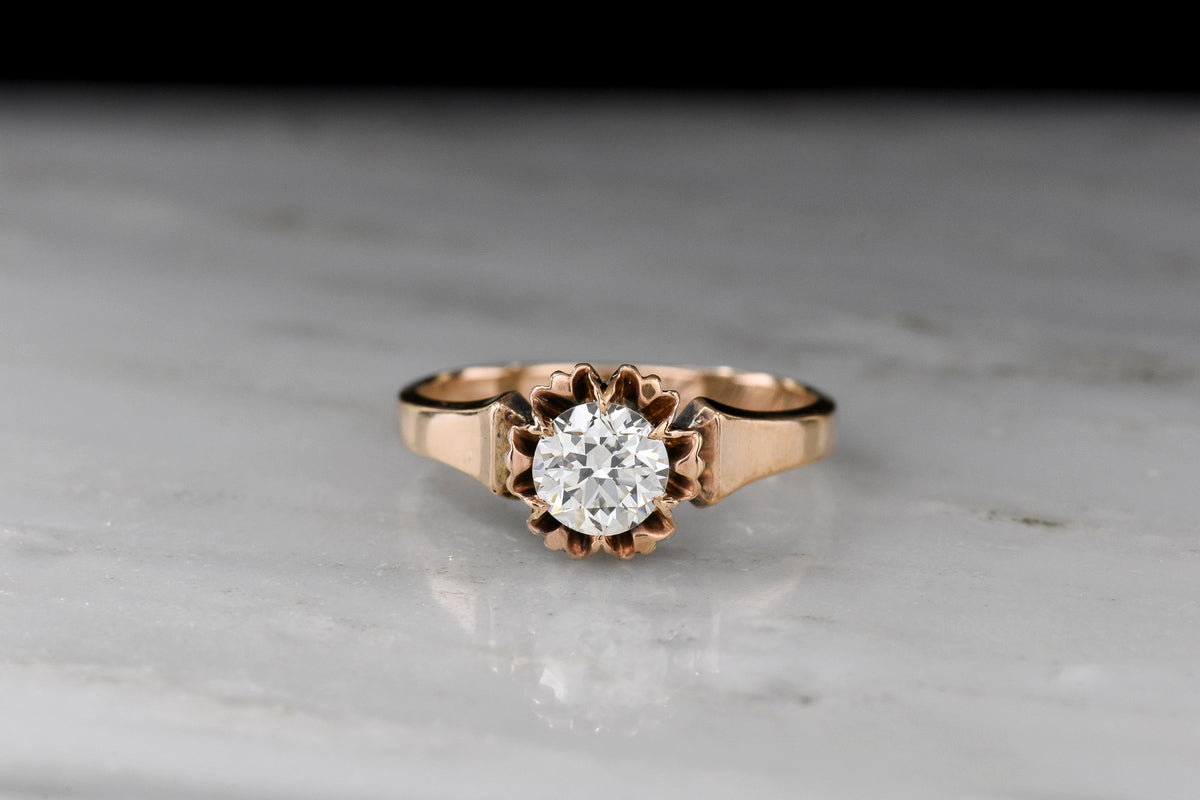 c. 1900 Buttercup Engagement Ring with a Late Old European Cut / Early Transitional Cut Diamond