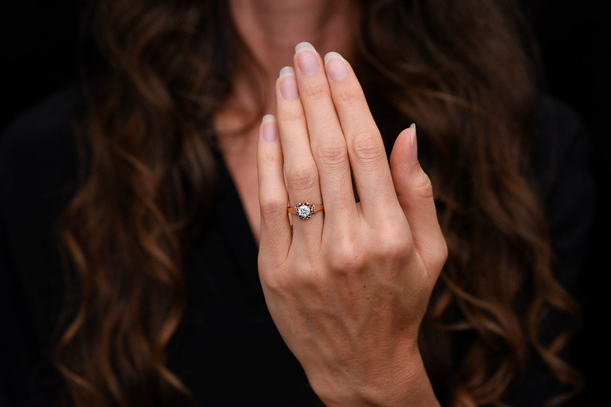 c. 1900 Buttercup Engagement Ring with a Late Old European Cut / Early Transitional Cut Diamond