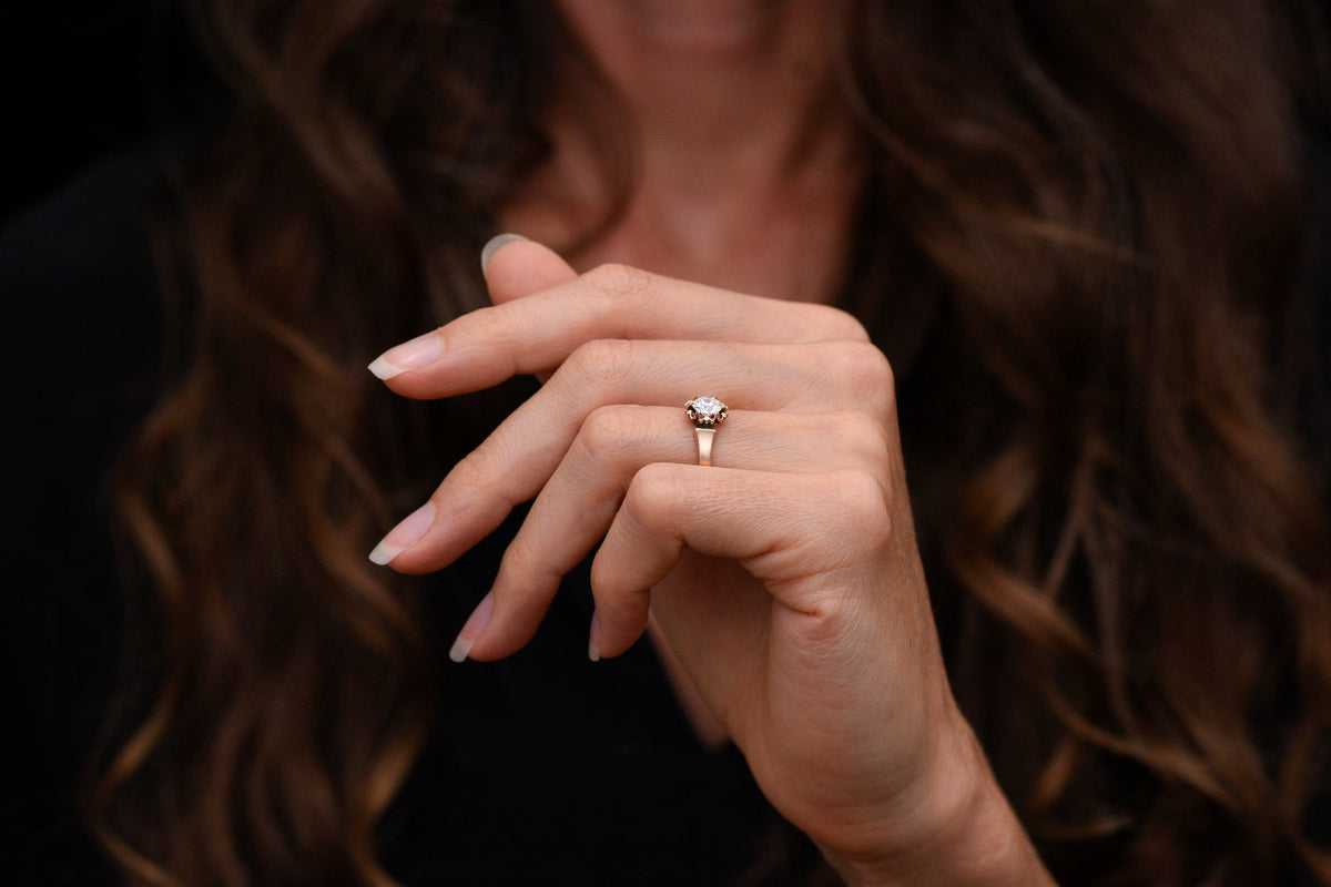 c. 1900 Buttercup Engagement Ring with a Late Old European Cut / Early Transitional Cut Diamond