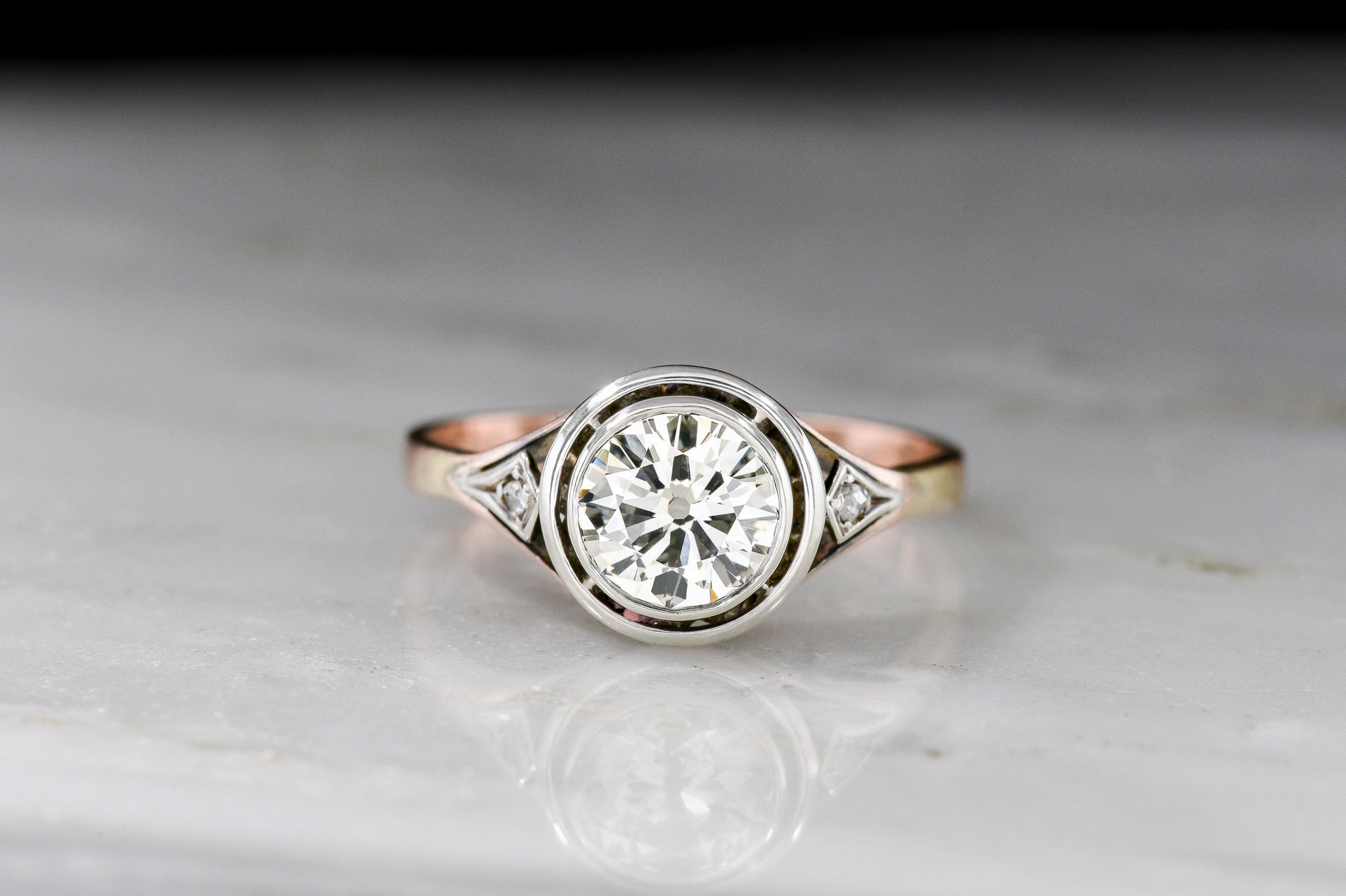 Floating-Bezel Set Diamond Engagement Ring in Rose and White Gold ...