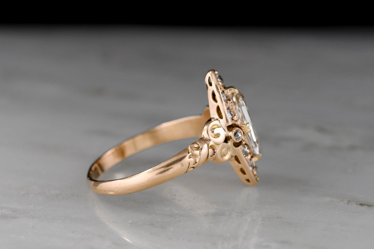 RESERVED!!! Vintage Navette Ring with a Unique Oval Step-Cut Diamond Center