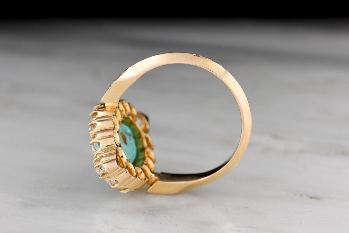 Victorian-Era, French-Stamped Gold, Turquoise, and Rose Cut Diamond Right-Hand Ring