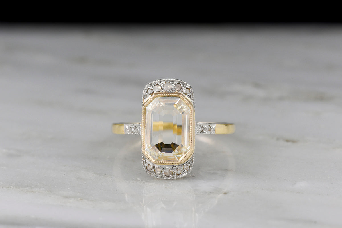 Antique c. early 1900s Belle Époque Two-Tone Ring with an Elongated Step-Cut Diamond Center