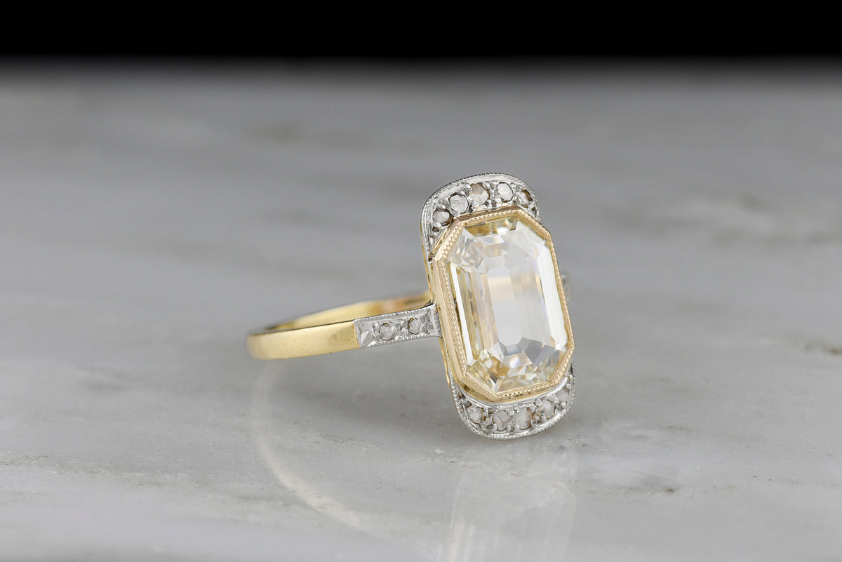 Antique c. early 1900s Belle Époque Two-Tone Ring with an Elongated Step-Cut Diamond Center