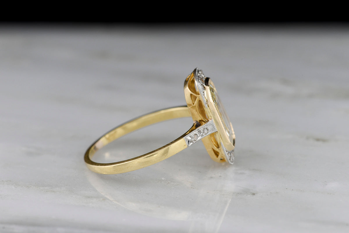 Antique c. early 1900s Belle Époque Two-Tone Ring with an Elongated Step-Cut Diamond Center