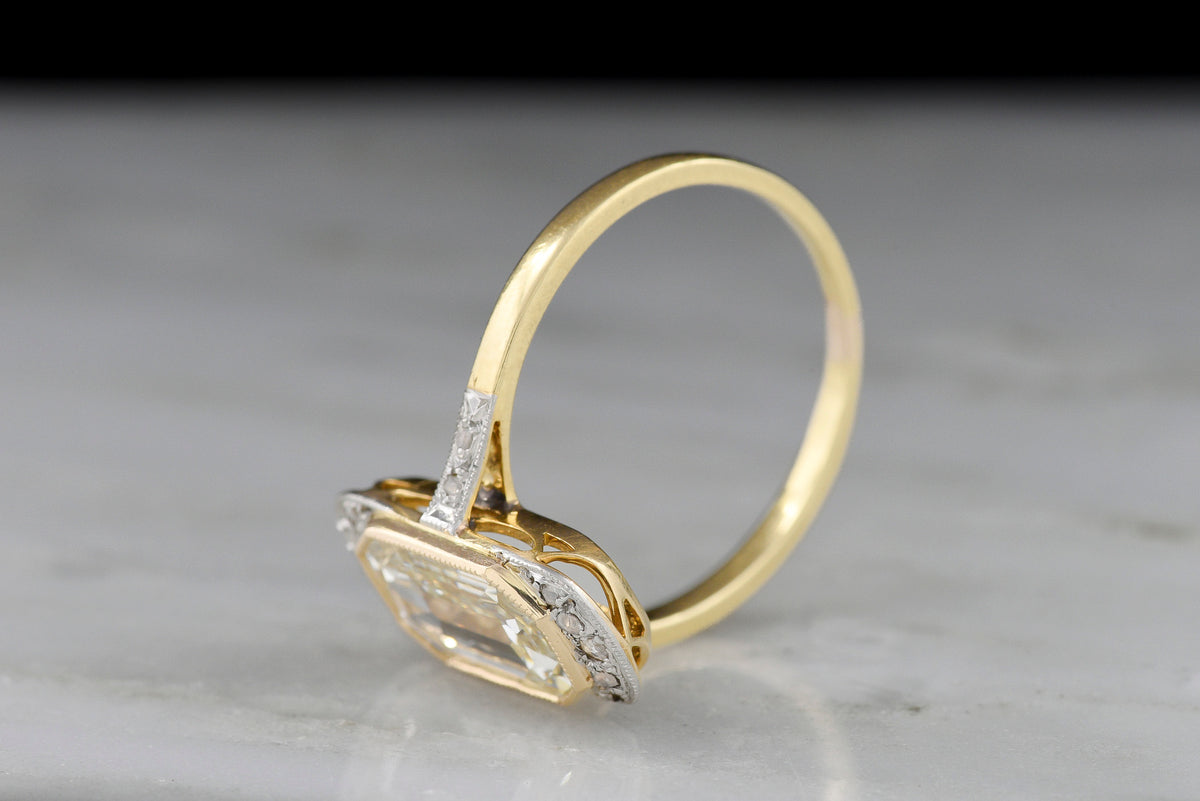 Antique c. early 1900s Belle Époque Two-Tone Ring with an Elongated Step-Cut Diamond Center