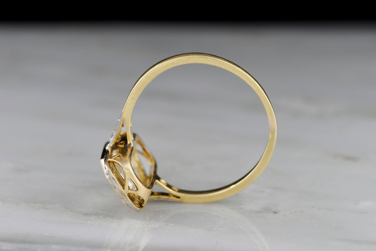 Antique c. early 1900s Belle Époque Two-Tone Ring with an Elongated Step-Cut Diamond Center