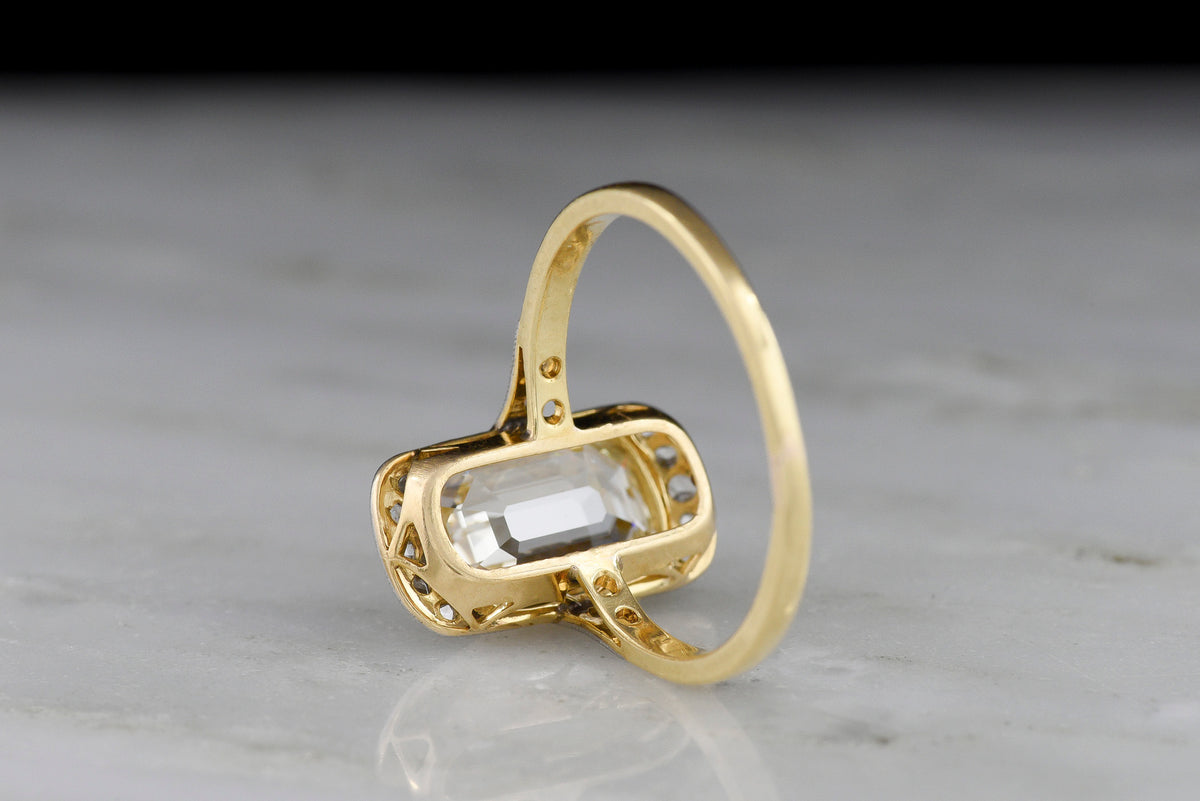 Antique c. early 1900s Belle Époque Two-Tone Ring with an Elongated Step-Cut Diamond Center