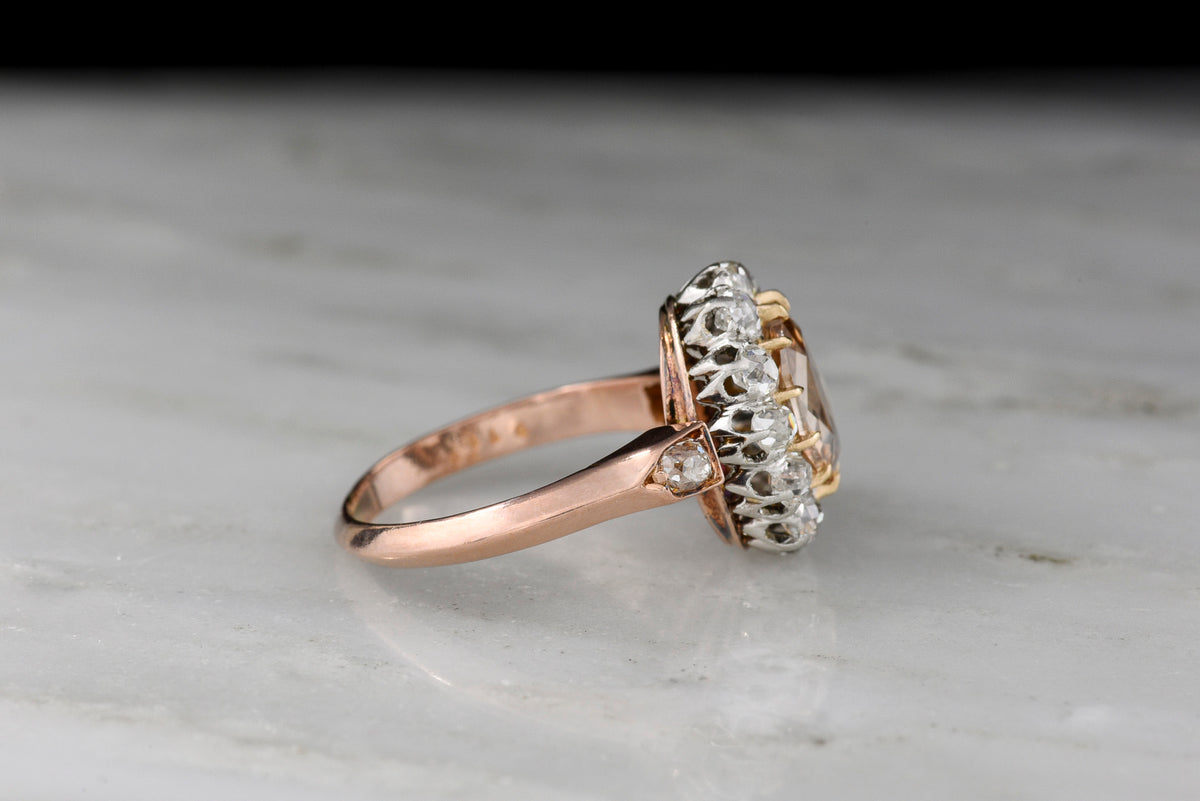 Antique French Cluster Ring with a Natural Fancy Brown-Orange [Rosé/Pink] Rose Cut Diamond