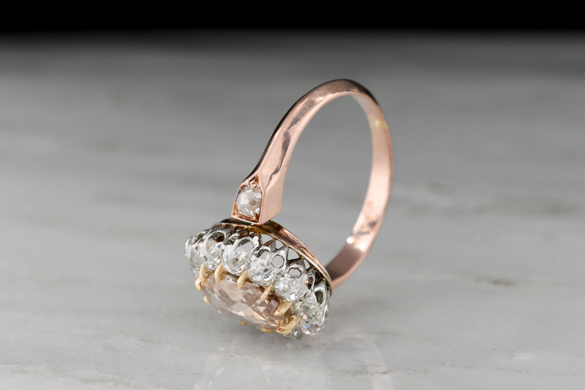 Antique French Cluster Ring with a Natural Fancy Brown-Orange [Rosé/Pink] Rose Cut Diamond