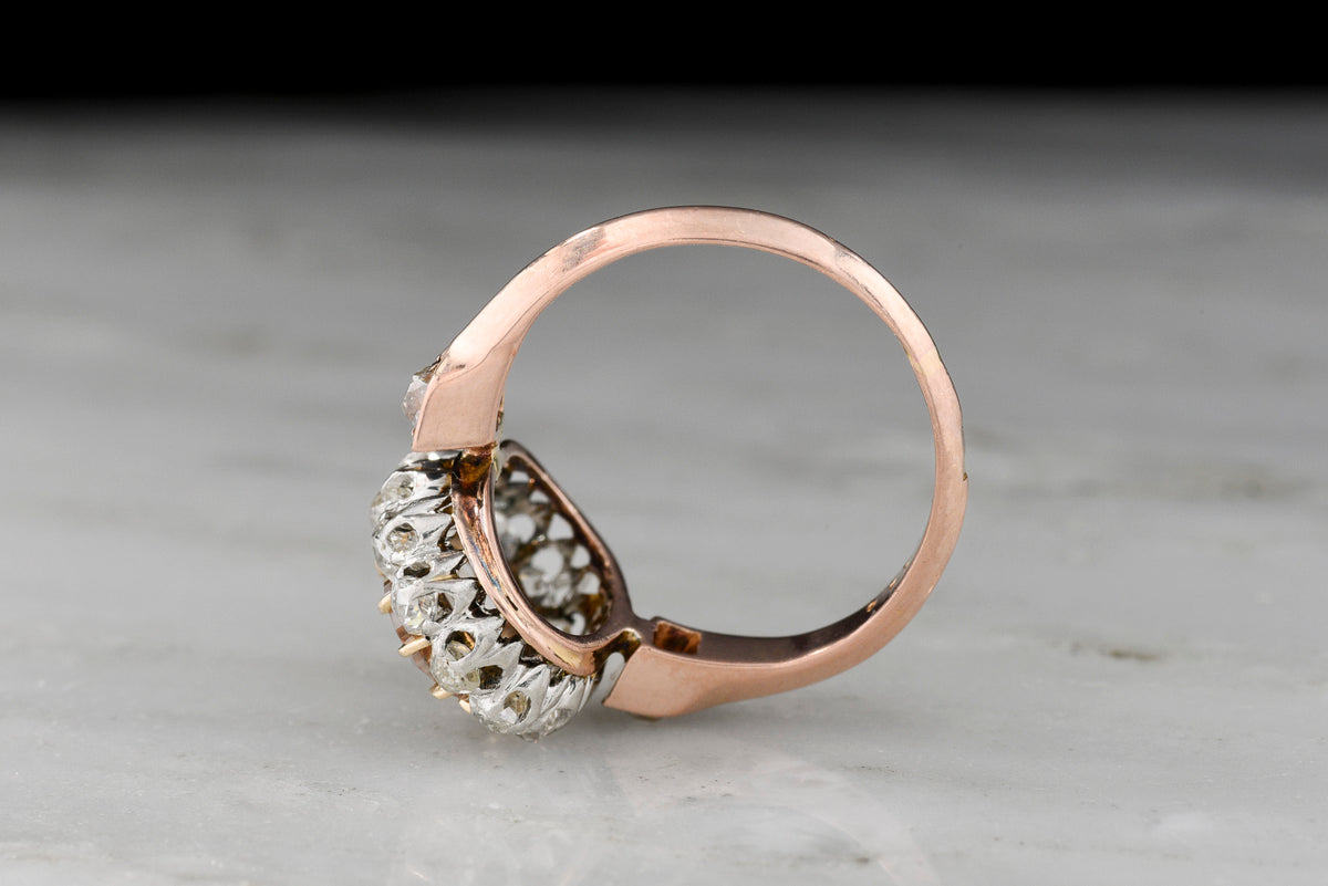Antique French Cluster Ring with a Natural Fancy Brown-Orange [Rosé/Pink] Rose Cut Diamond