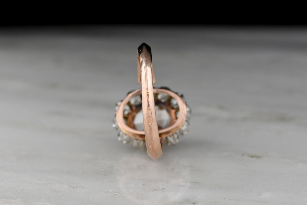 Antique French Cluster Ring with a Natural Fancy Brown-Orange [Rosé/Pink] Rose Cut Diamond