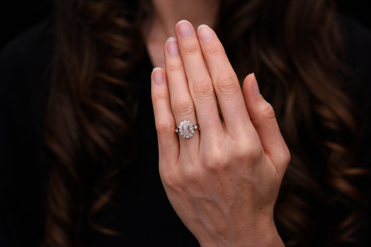 Antique French Cluster Ring with a Natural Fancy Brown-Orange [Rosé/Pink] Rose Cut Diamond