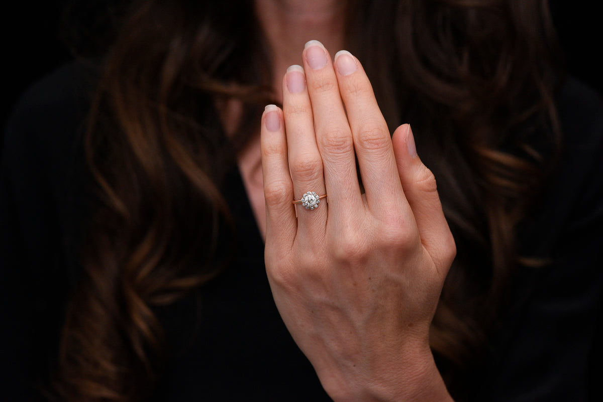 Petite .75 Ct. Old European Cut Diamond Cluster/Halo Engagement Ring from c. Early 1900s
