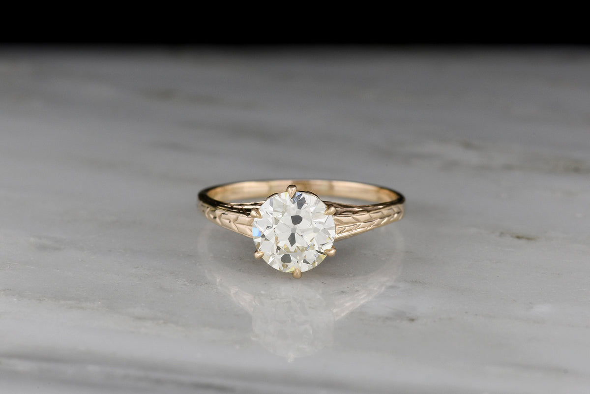 Late/Post Victorian Solitaire Engagement Ring with Engraved Shoulders