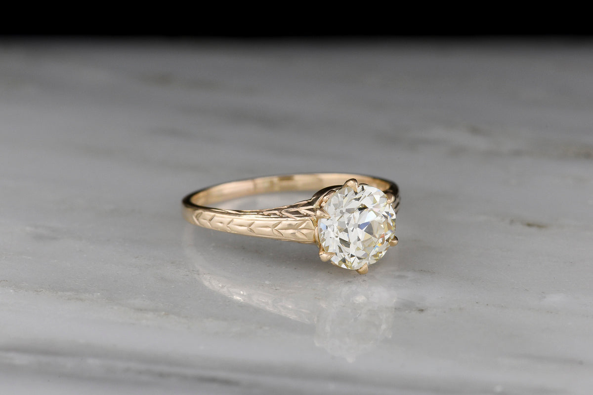 Late/Post Victorian Solitaire Engagement Ring with Engraved Shoulders