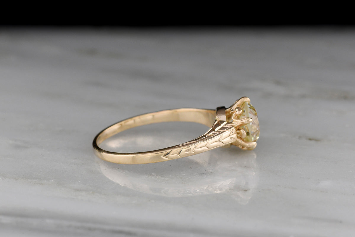 Late/Post Victorian Solitaire Engagement Ring with Engraved Shoulders