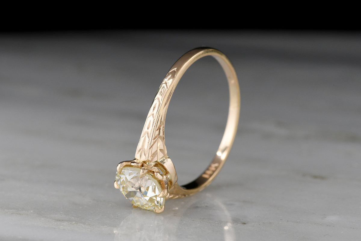 Late/Post Victorian Solitaire Engagement Ring with Engraved Shoulders