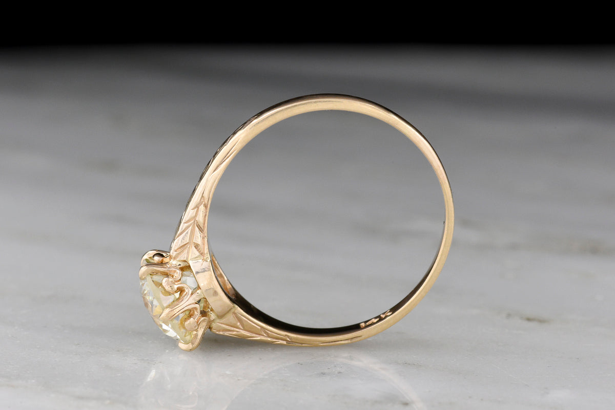 Late/Post Victorian Solitaire Engagement Ring with Engraved Shoulders