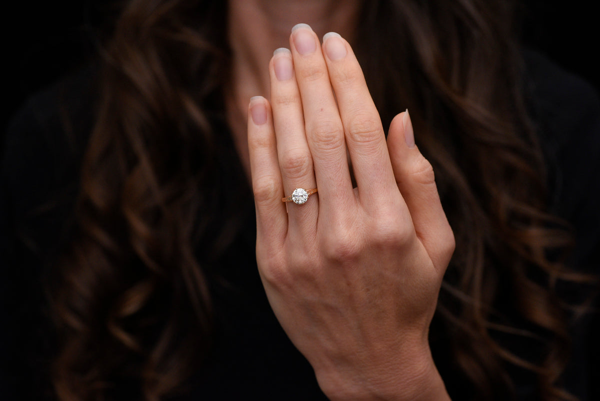 Late/Post Victorian Solitaire Engagement Ring with Engraved Shoulders