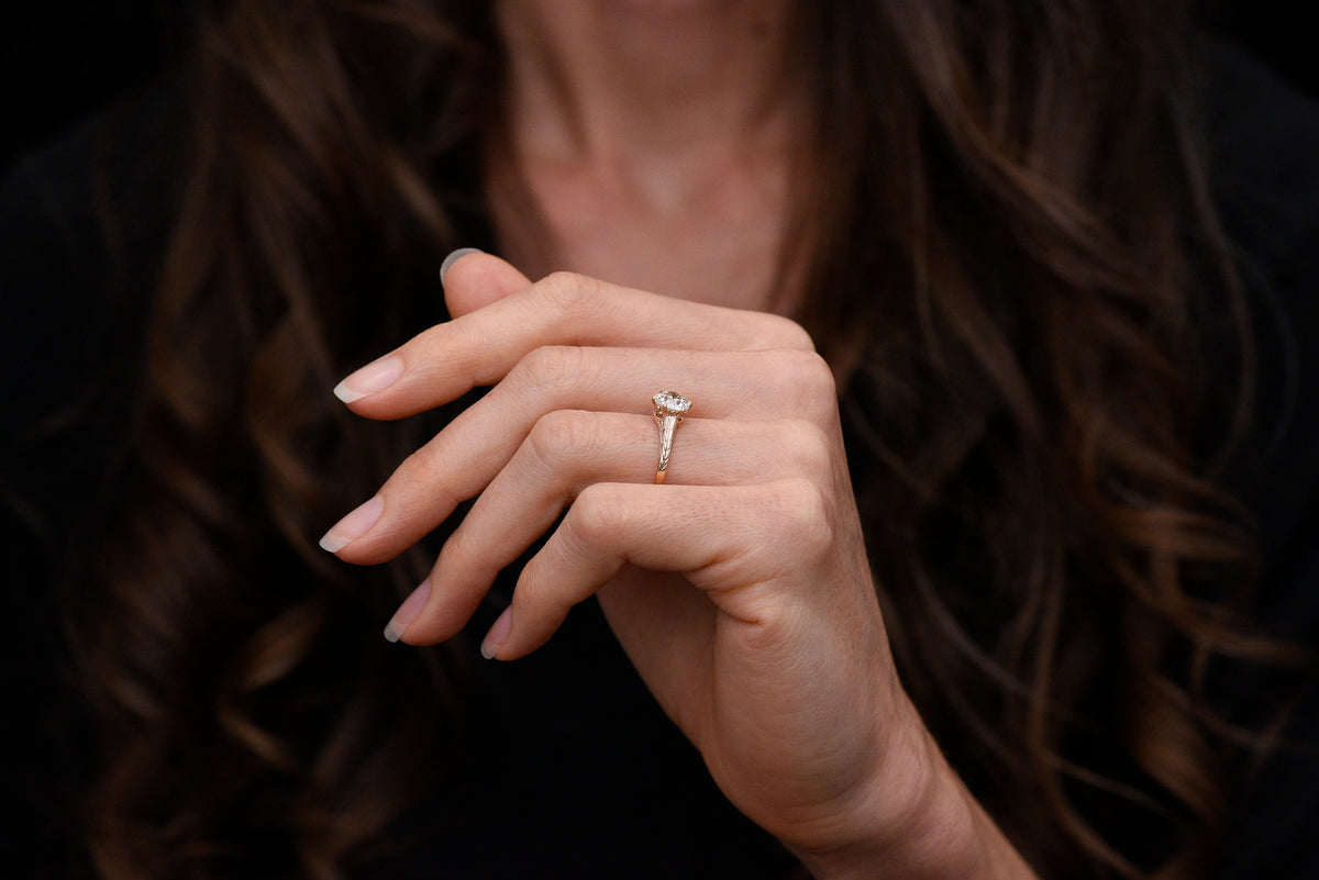 Late/Post Victorian Solitaire Engagement Ring with Engraved Shoulders