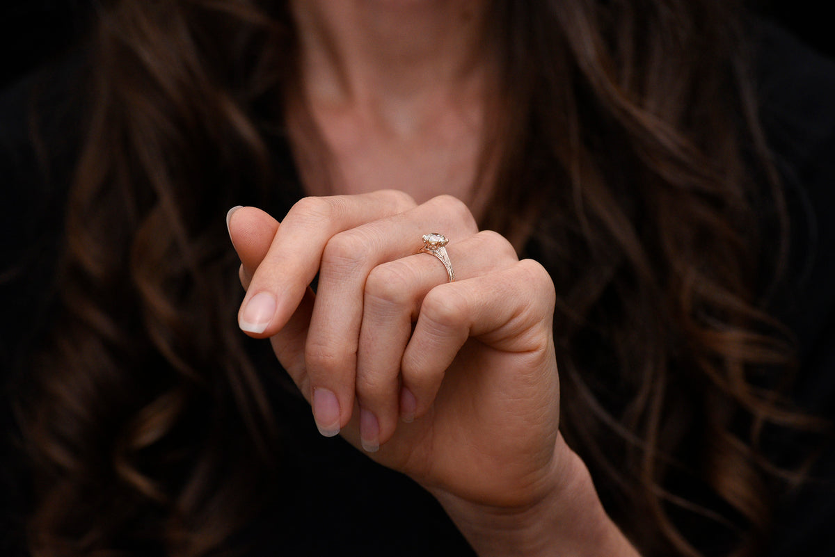 Late/Post Victorian Solitaire Engagement Ring with Engraved Shoulders