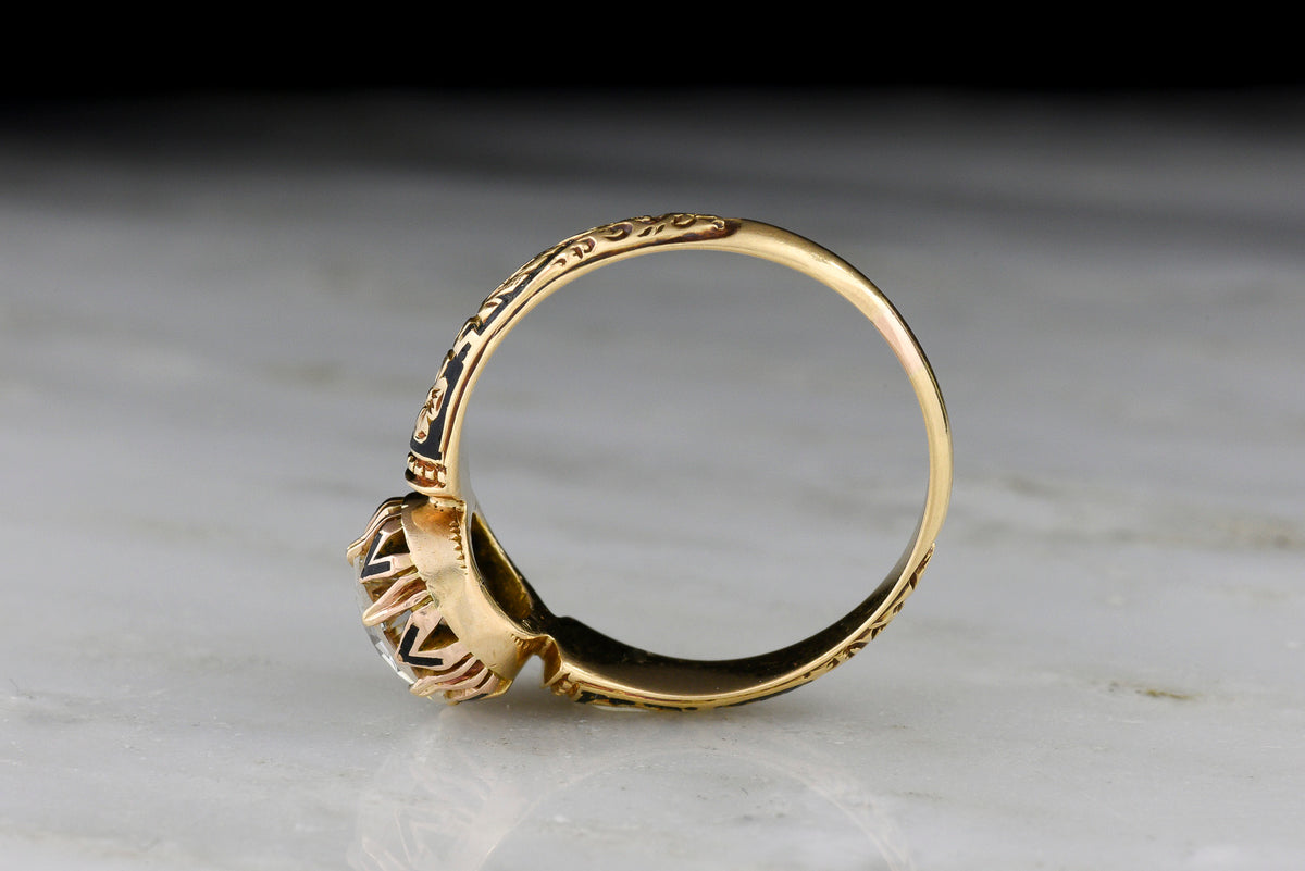 PRIVATE LISTING—Payment 1 of 2: Victorian 18K Gold Ring with Black Enamel and a GIA 1.20 Carat Old European Cut Diamond