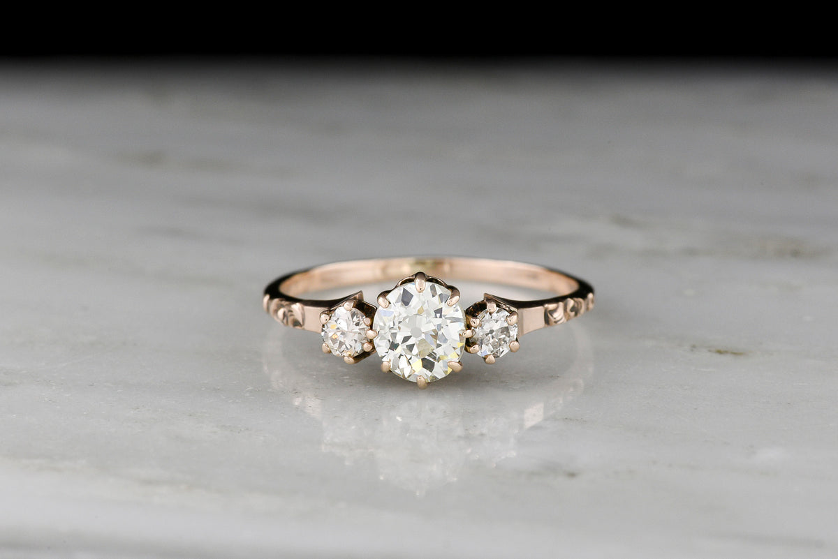 Petite c. Early 1900s Three-Stone Old European Cut / Transitional Cut Engagement Ring