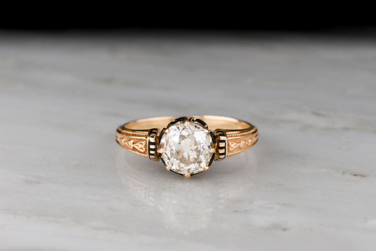 Mid-Late 1800s Victorian Engagement Ring with Black Enamel