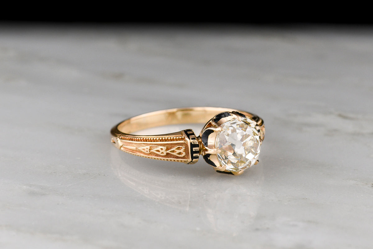 Mid-Late 1800s Victorian Engagement Ring with Black Enamel