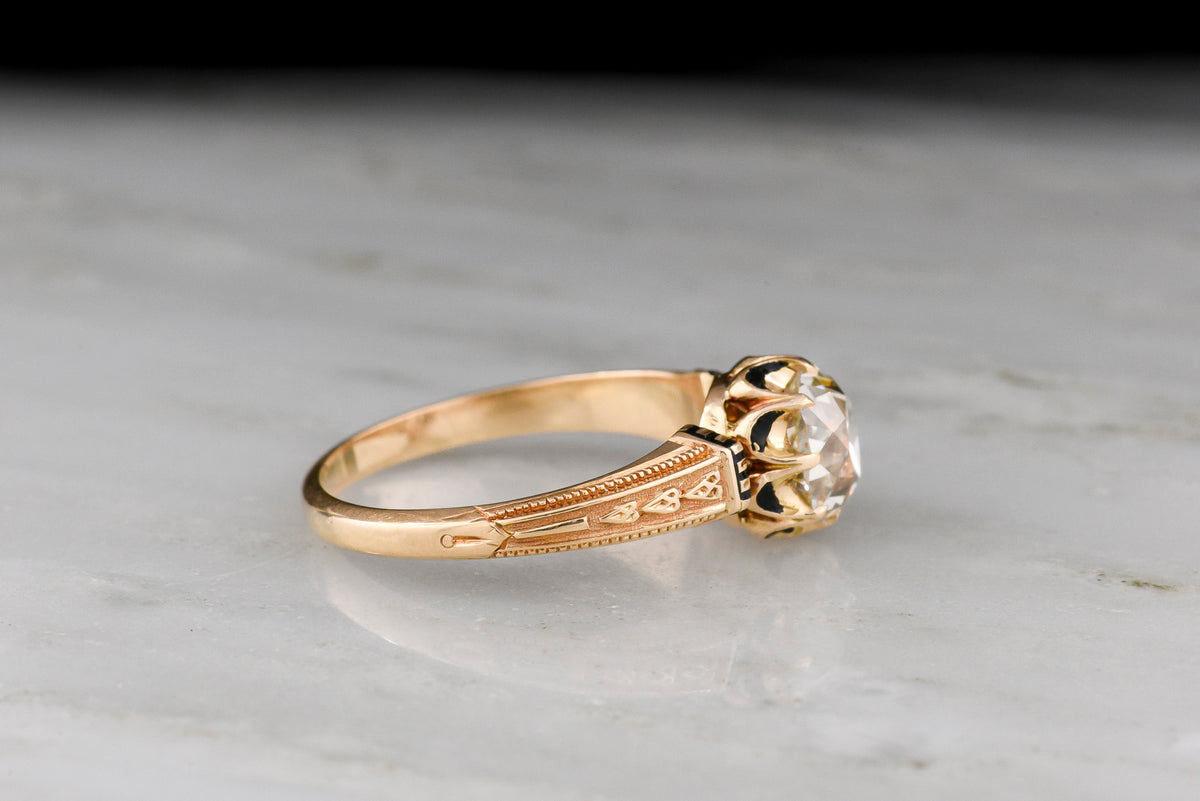 Mid-Late 1800s Victorian Engagement Ring with Black Enamel