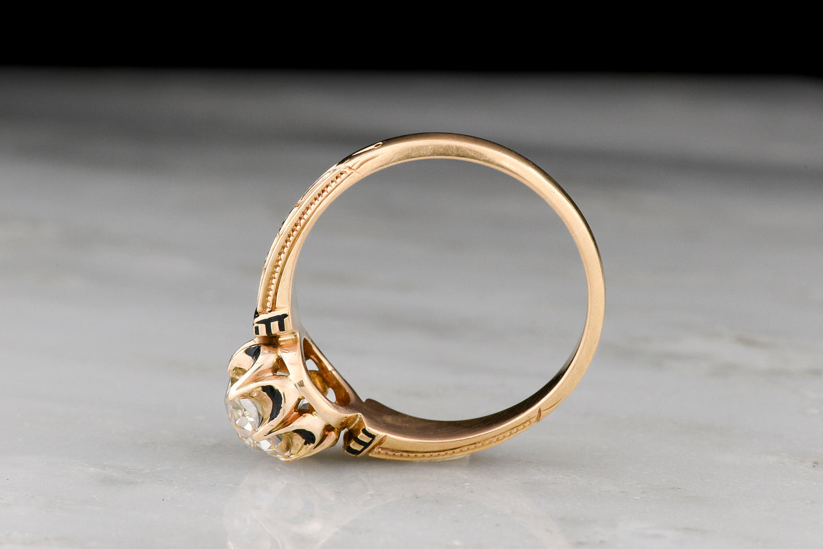 Mid-Late 1800s Victorian Engagement Ring with Black Enamel