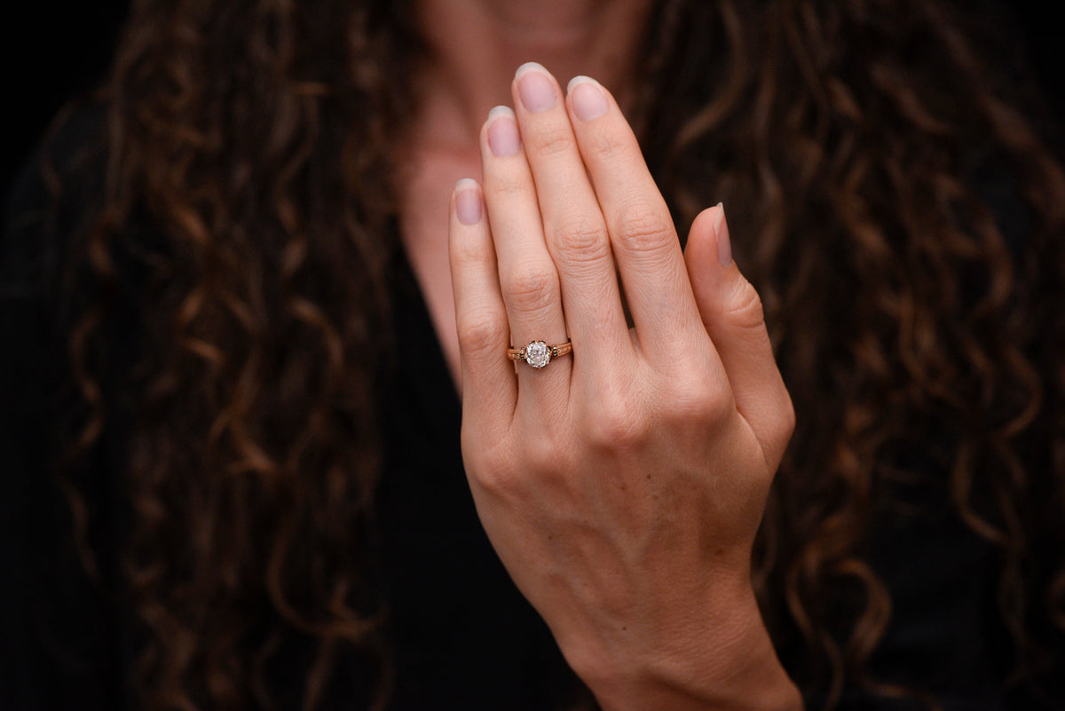 Mid-Late 1800s Victorian Engagement Ring with Black Enamel