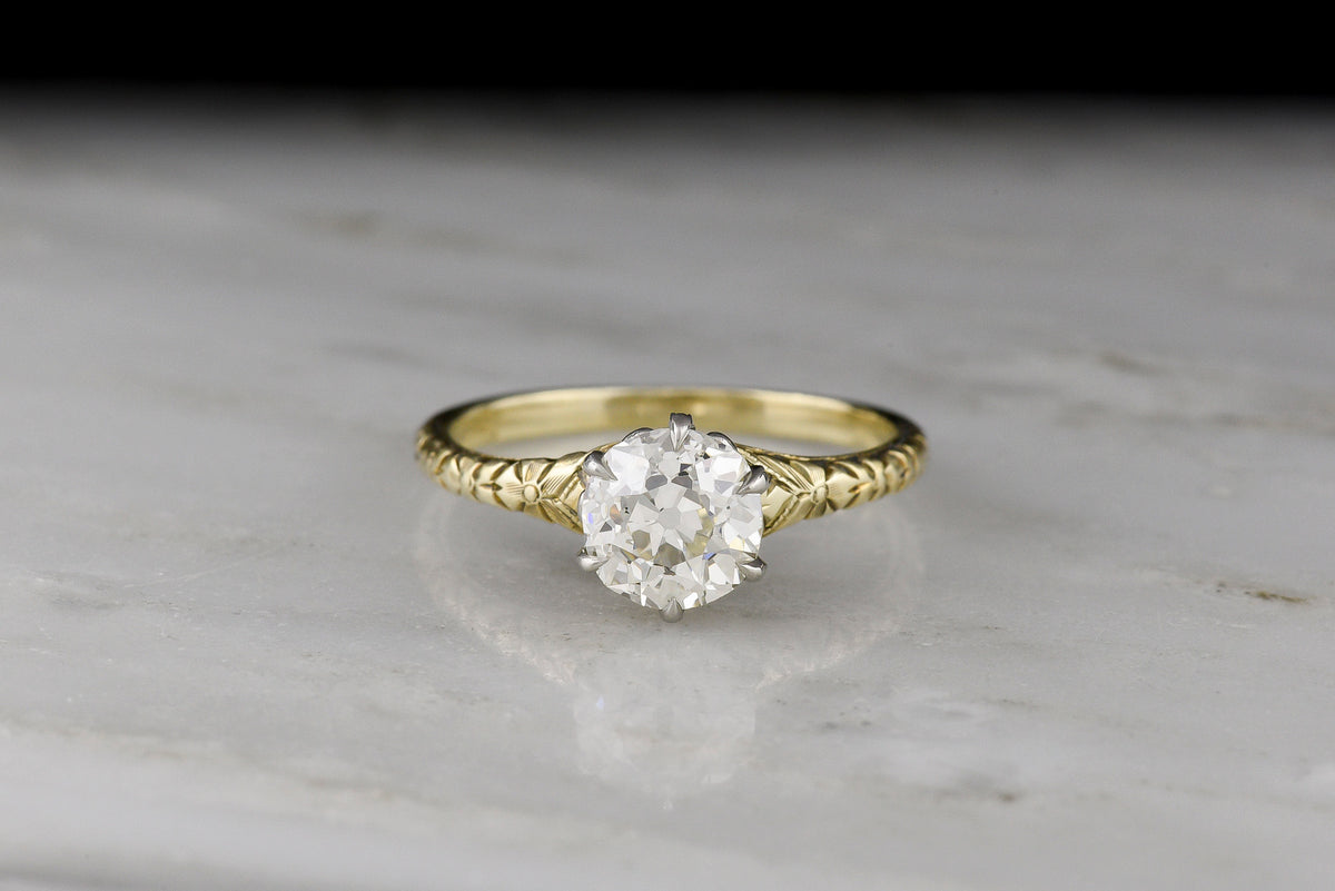 Post--WWI Era Two-Tone Solitaire Engagement Ring with an Orange Blossom Pattern