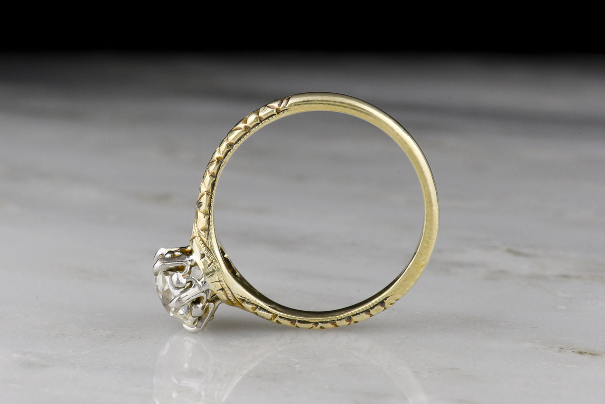 Post--WWI Era Two-Tone Solitaire Engagement Ring with an Orange Blossom Pattern