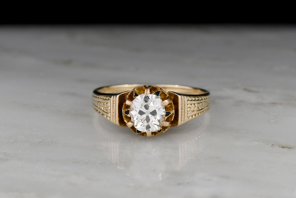Victorian Engagement Ring with a Unique Geometric Buttercup Basket and Engraving