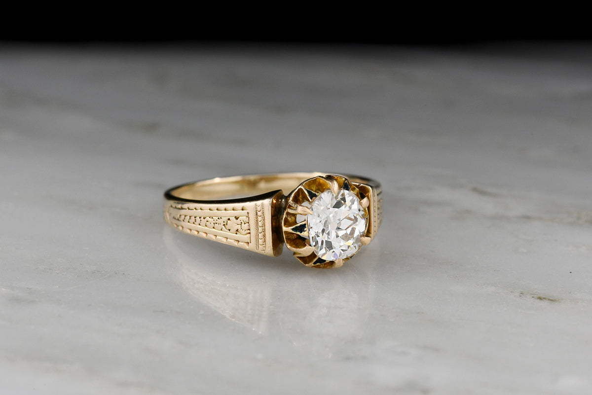 Victorian Engagement Ring with a Unique Geometric Buttercup Basket and Engraving