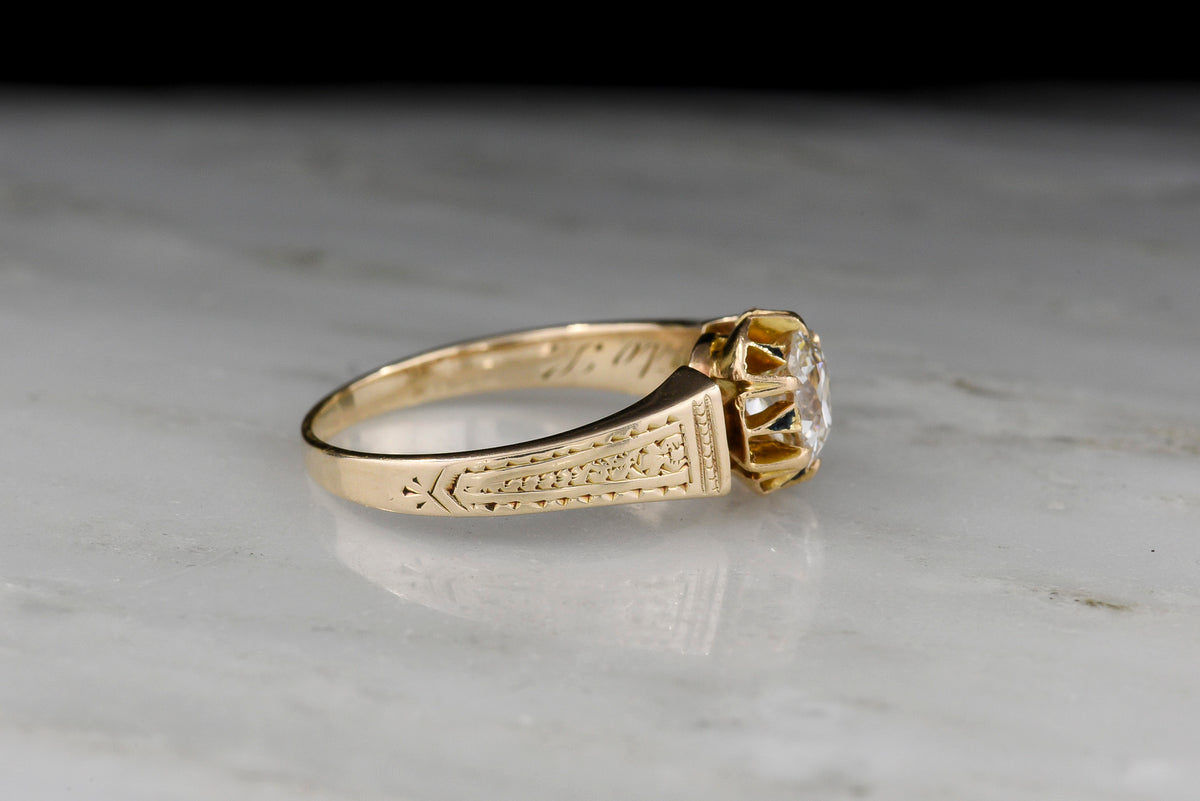 Victorian Engagement Ring with a Unique Geometric Buttercup Basket and Engraving