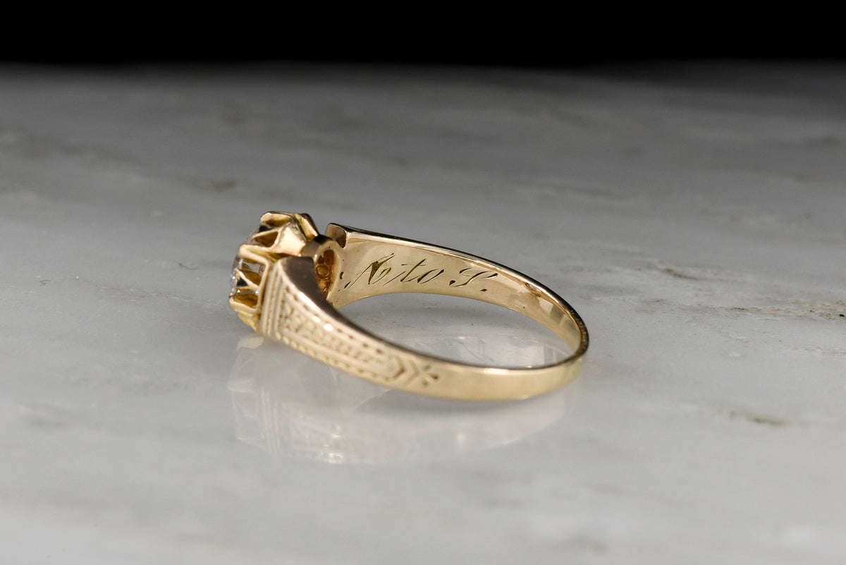 Victorian Engagement Ring with a Unique Geometric Buttercup Basket and Engraving