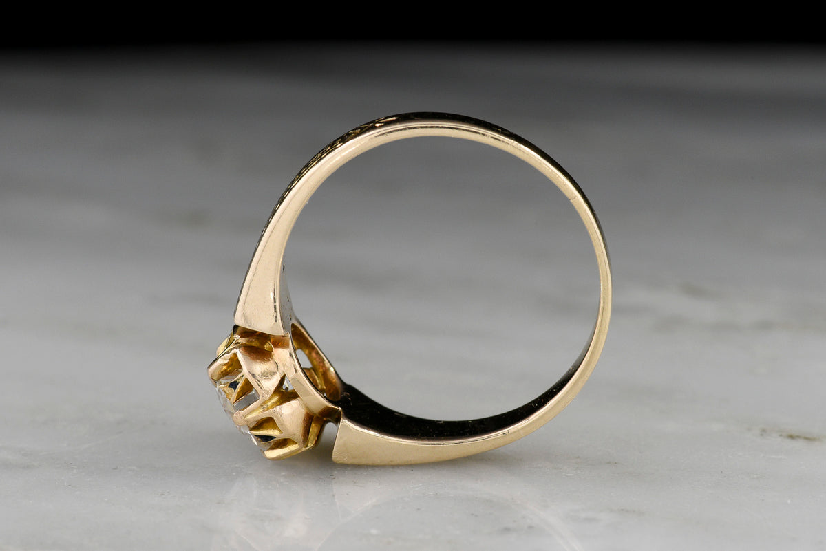Victorian Engagement Ring with a Unique Geometric Buttercup Basket and Engraving