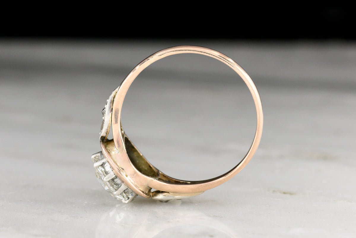 c. 1890s Victorian Two-Tone Engagement Ring with a Silver Top and Round Rose Cut Diamond