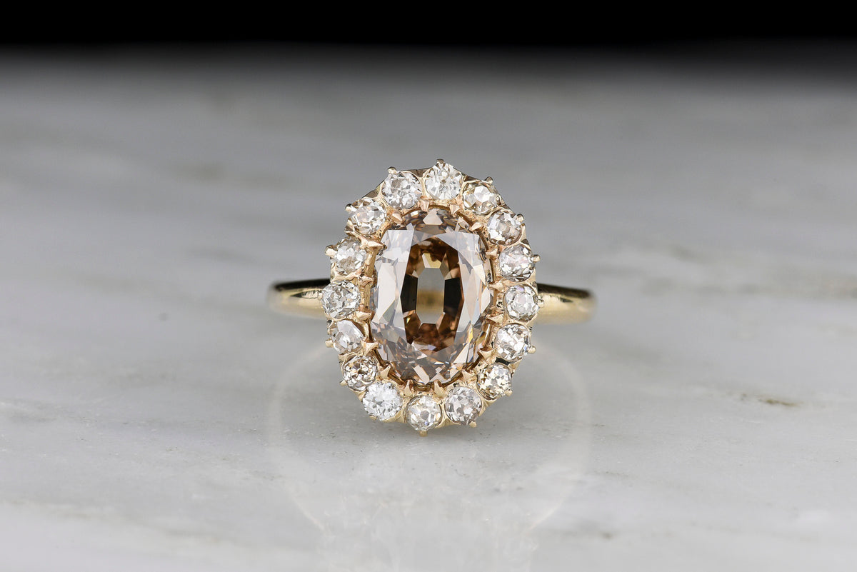 c. Late 1800s - Early 1900s Chunky Fancy Brown Antique Oval Cut Diamond Cluster Ring