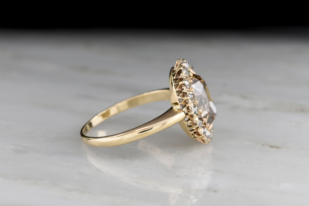 c. Late 1800s - Early 1900s Chunky Fancy Brown Antique Oval Cut Diamond Cluster Ring