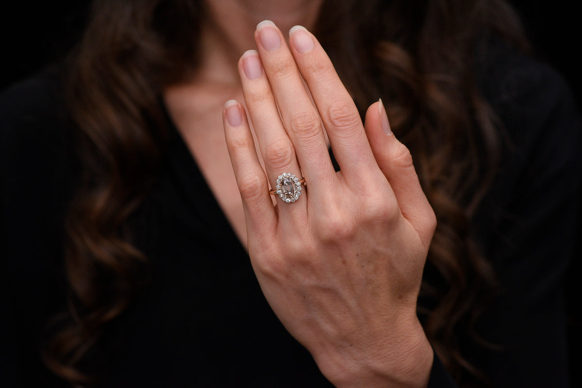 c. Late 1800s - Early 1900s Chunky Fancy Brown Antique Oval Cut Diamond Cluster Ring