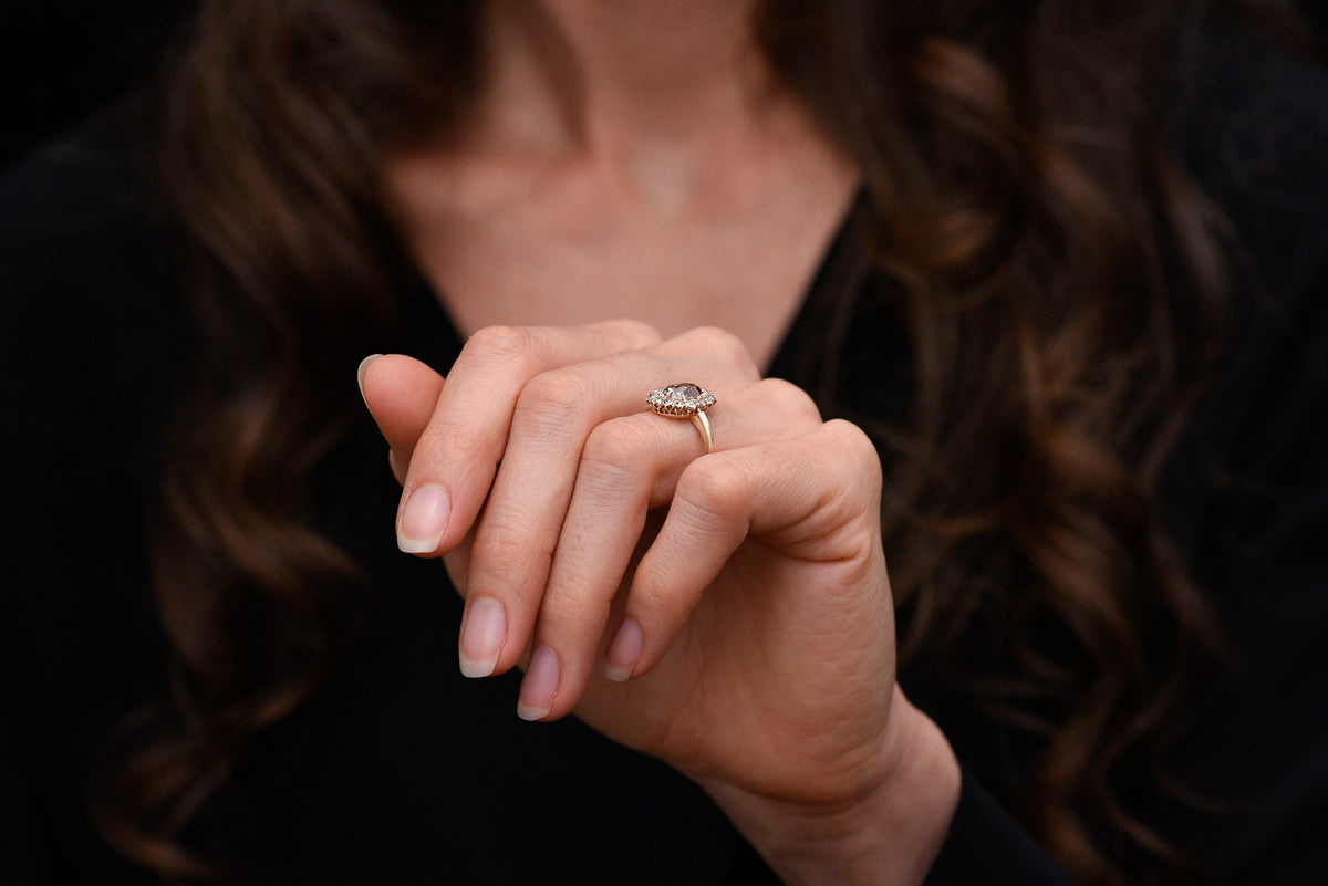 c. Late 1800s - Early 1900s Chunky Fancy Brown Antique Oval Cut Diamond Cluster Ring