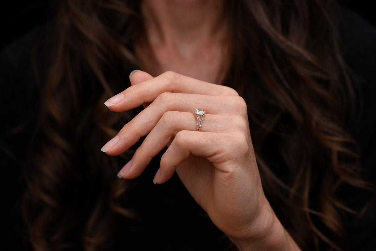 Victorian Engagement Ring with a Floating Basket and Intricate Shoulders