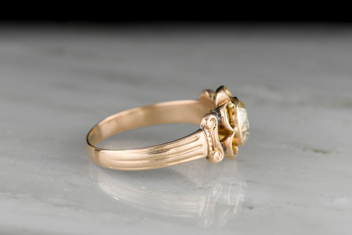 Late Victorian Bezel-Buttercup Engagement Ring with Greek Ionic Shoulders