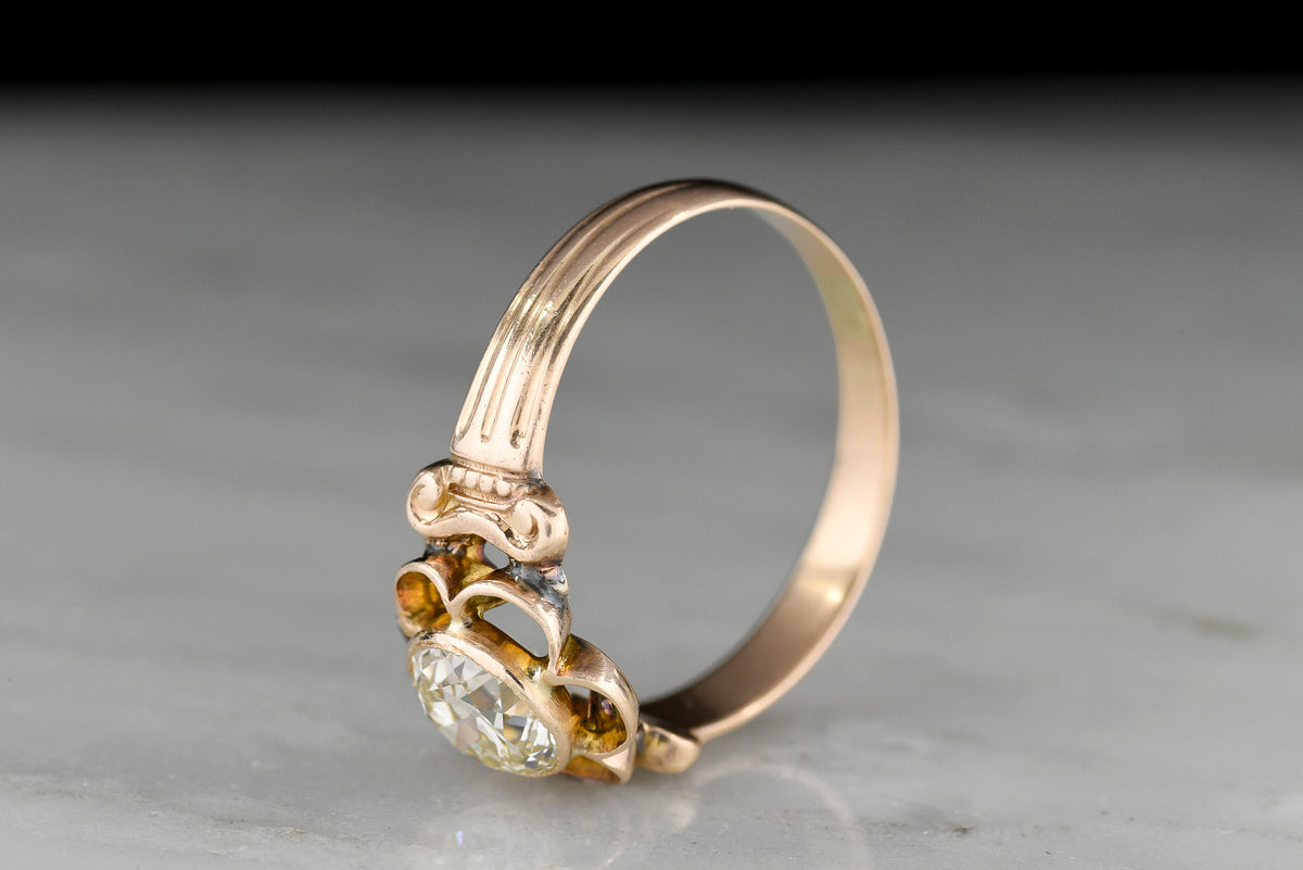 Late Victorian Bezel-Buttercup Engagement Ring with Greek Ionic Shoulders
