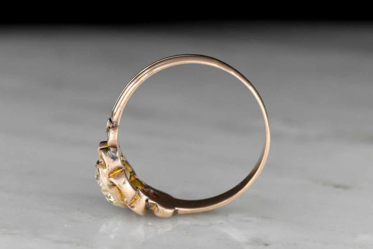 Late Victorian Bezel-Buttercup Engagement Ring with Greek Ionic Shoulders