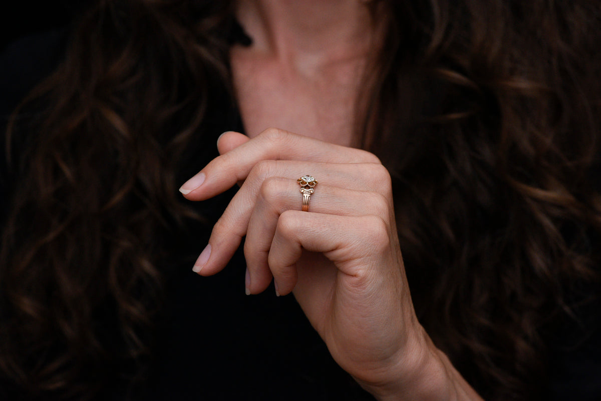 Late Victorian Bezel-Buttercup Engagement Ring with Greek Ionic Shoulders